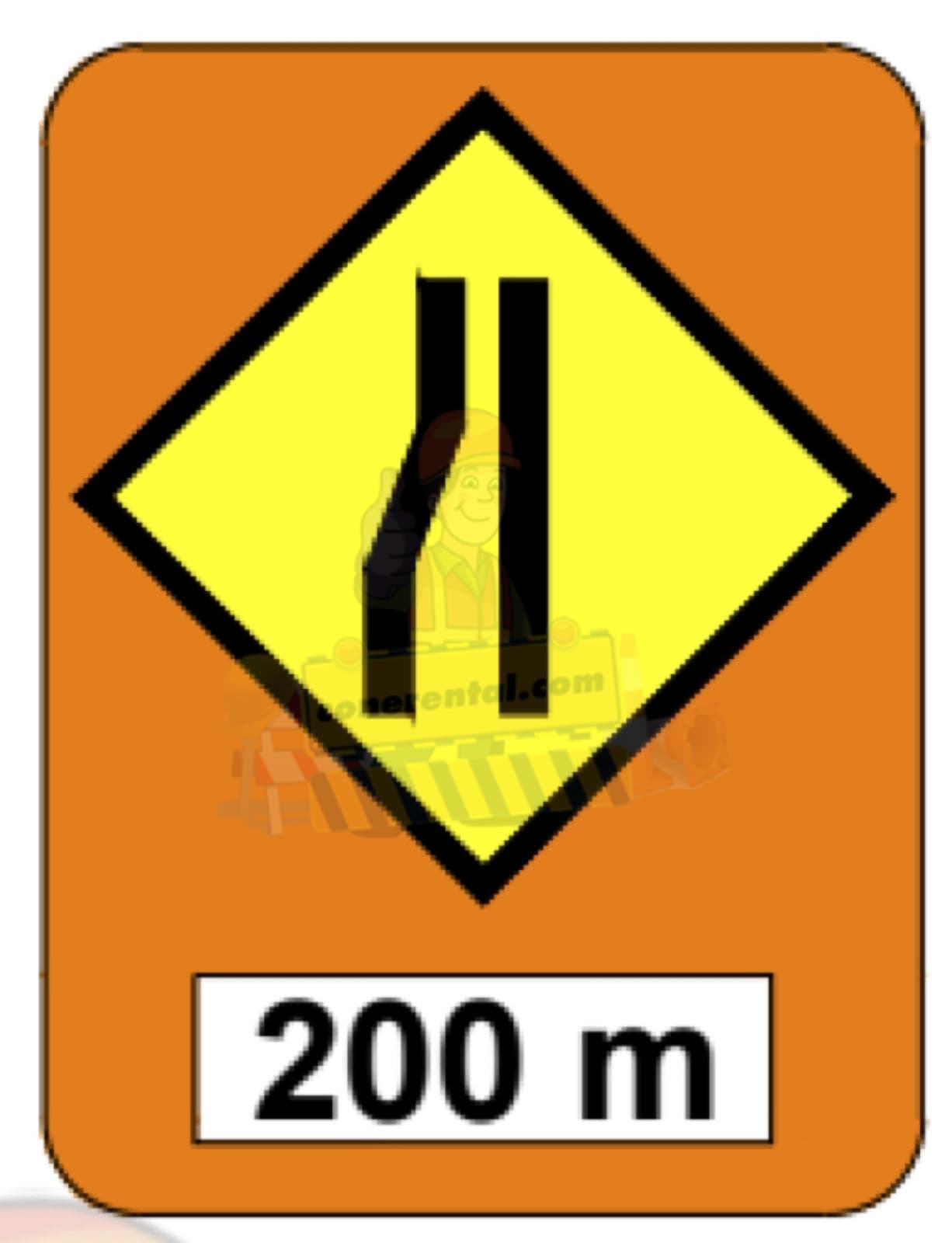 Temporary JKR Signboard Left Narrow — JKR temporary road work signboard for rent in Malaysia, Cone Rental